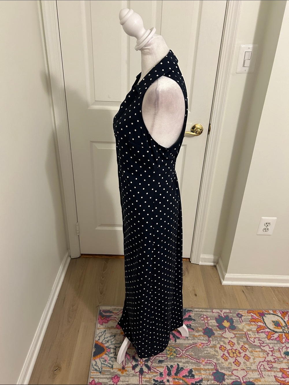 Anthropologie Maeve Halter Slim Midi Button Down Dress Polka Dot Blue Size XS - Picture 7 of 12